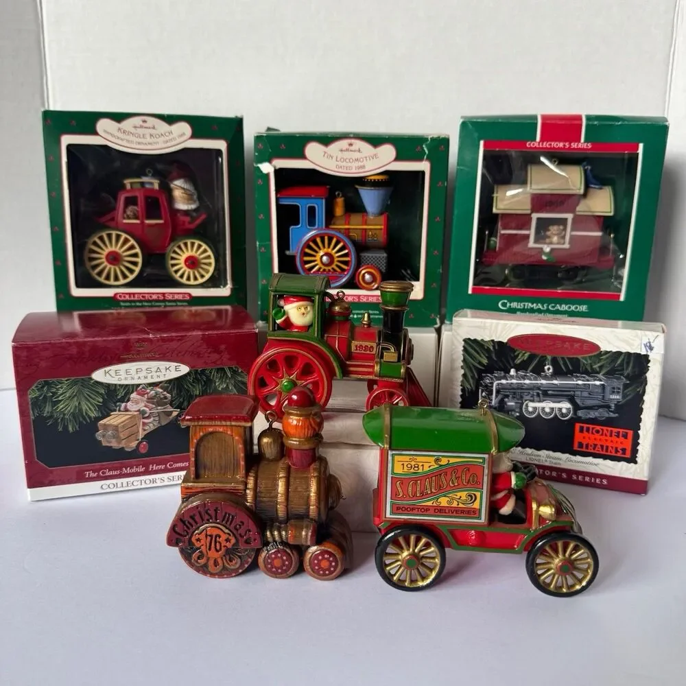 Vintage Hallmark Train Ornament Lot Santa Locomotive Caboose Lionel Cars